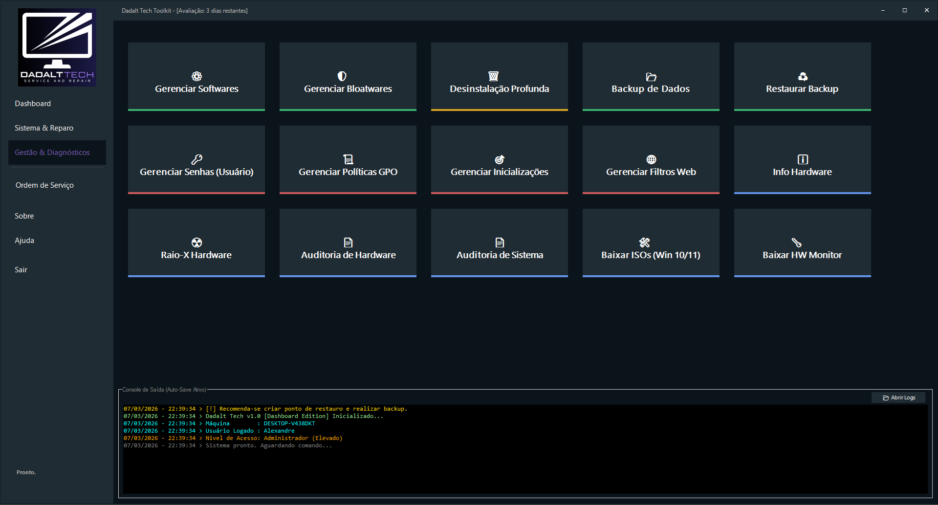 Aba Gestão & Diagnósticos
