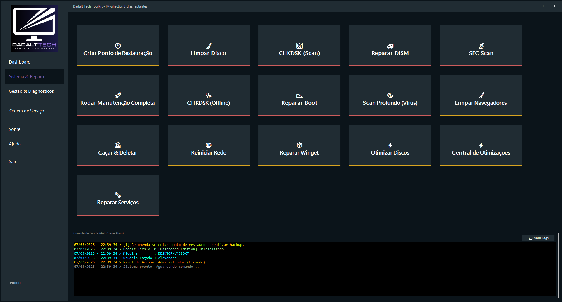 Aba Manutenção e Raparos